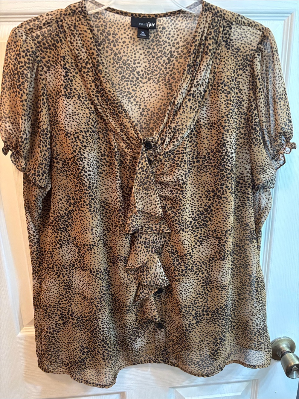 Style & Co. Leopard Print Ruffle V-Neck Blouse in Tan and Black